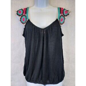 H.I.P. Happening in the Present Top Women's M Crochet Sleeve Peasant Boho Hippie